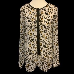 SMART SET ANIMAL PRINT LONG SLEEVE BLOUSE WITH FAUX LEATHER DETAILS / Size S